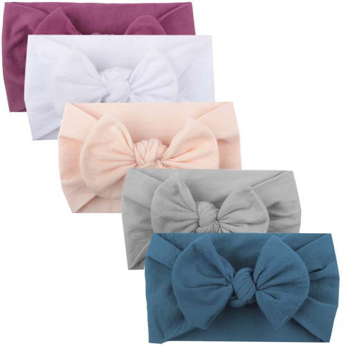 Solid Color Bowknot Baby Headband Girls Baby Toddler Turban Solid Headband Hair Band Bow 5Pcs Accessories Headwear