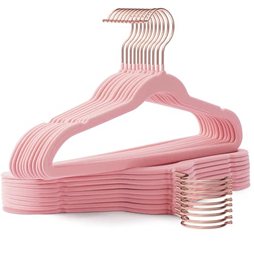 Kids Hangers 50 Pack,14 Inch Kids Velvet Hangers Slim & Space-Saving,Baby Clothes Hangers with 360 Swivel Hook,Heavy Duty Hanger for Infant & Childrens Coats, Pants,and Dress (Pink)