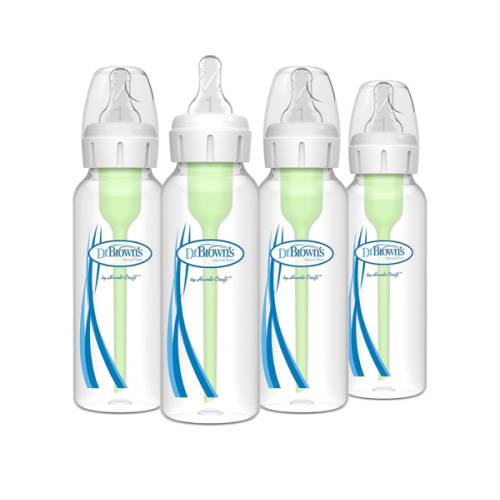 Dr. Brown's Natural Flow Anti-Colic Options+ Narrow Baby Bottle, 8 oz/250 mL, with Level 1 Slow Flow Nipples, 0m+, 4 Pack