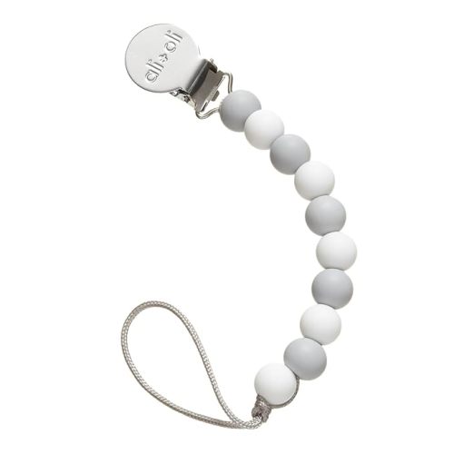 Ali+Oli Silicone Pacifier Clip for Baby (Thin Grey) 100% Food-Grade BPA Free Newborn Pacifier Holder Infant Binky Clip for Baby Boy or Girl