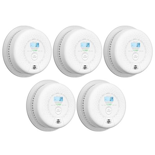 X-Sense Smoke Detector Carbon Monoxide Detector Combo, 10-Year Battery Smoke Detector with Display, 5-Pack - Standalone Model