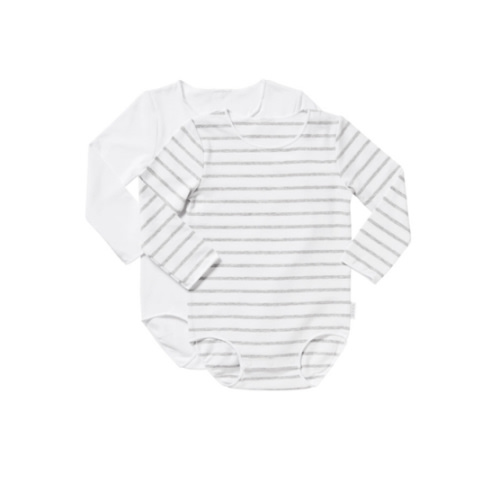 BONDS Wonderbodies Long Sleeve Bodysuit 2 Pack | BY4QA | New Grey Marle Stripe & White