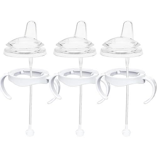 Sippy Cup Conversion Kit for Philips Avent Natural Baby Bottles, Soft Straw top and Weighted Straw Transition Kit with Handles for Kids, Pack of 3
