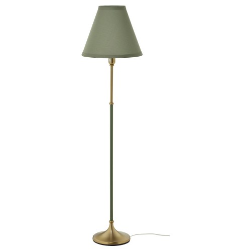 FLYGHÖJD Floor lamp - brass/green-grey