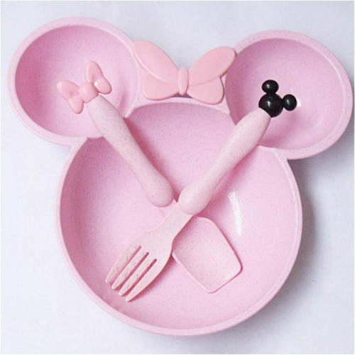 Wheat straw children's tableware set cute baby feeding complementary food plates bowls spoons forks small gifts