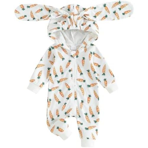 Newborn Baby Boy Easter Outfit Bunny Ear Hooded Long Sleeve Romper Jumpsuit Baby Girl Boy Spring Clothes
