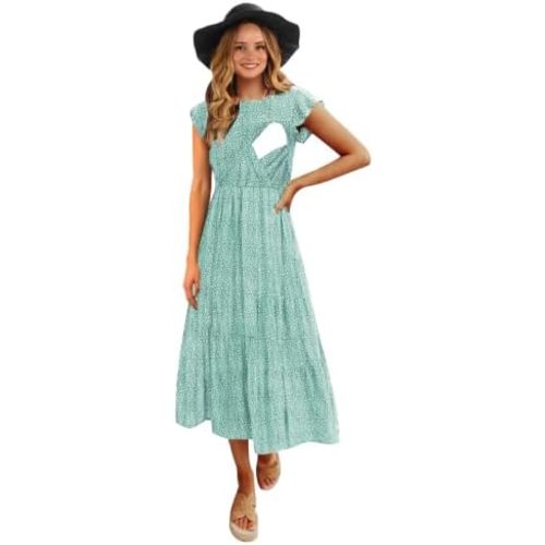 CzzzyL Womens Flutter Short Sleeve Tiered Nursing Dress for Breastfeeding