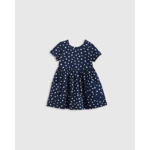 Organic Cotton Fit and Flare Pocket Dress - Baby Girl in Navy Dot