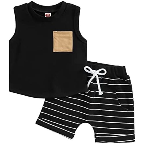 Summer Toddler Baby Boy Girl Clothes Set Unisex Waffle Outfits Solid Short Sleeve Pocket Tops Shorts 2PCS