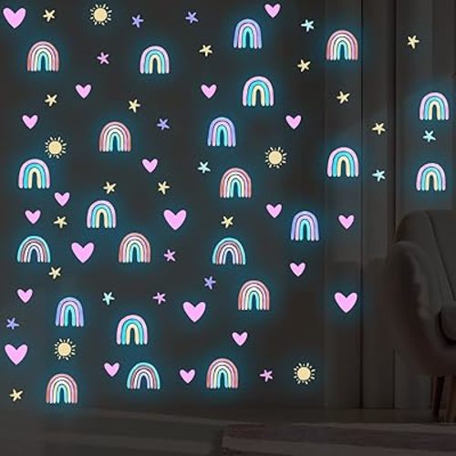 Epakh Rainbow Wall Decor Stickers Small Rainbow Decal Watercolor Heart Star Sun Wall Stickers Decor for Girls Boys Baby Bedroom Nursery(Luminous Blue)