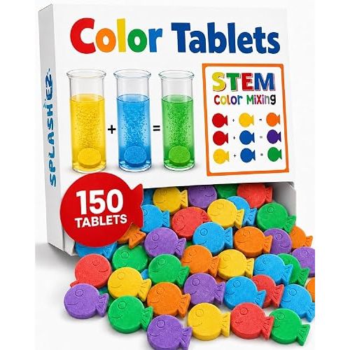 SplashEZ Bath Color Tablets for Kids, 150 Fizzy Bath Bombs & Bath Toys