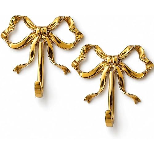 LOGOFUN 2pcs Gold Bow Wall Hooks Large (3.62X3.54X0.79in)