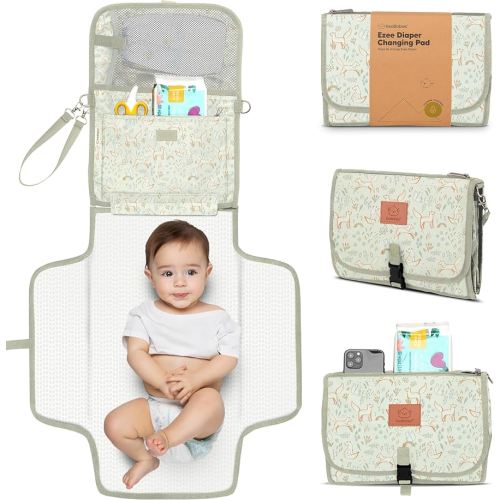 KeaBabies Portable Diaper Changing Pad - Large Waterproof Baby Changing Mat, Compact Travel Diaper Clutch, Functional Pockets Fit Newborn Essentials, Wipeable & Padded Baby Changer (Fox Vale)