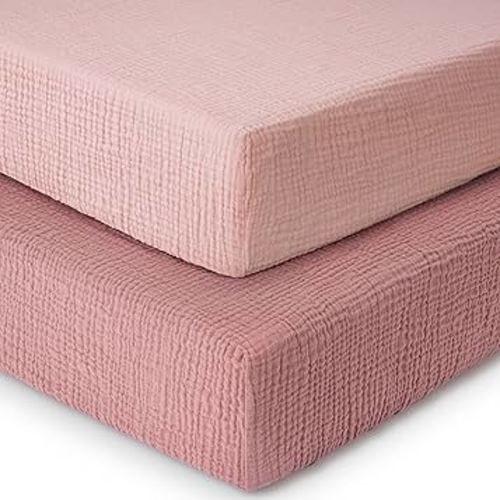 Yoofoss Muslin Crib Sheets for Boys Girls 100% Cotton Fitted Baby Crib Sheet 2 Pack Soft and Breathable for Standard Crib Mattress & Toddler Mattress 52"x28"