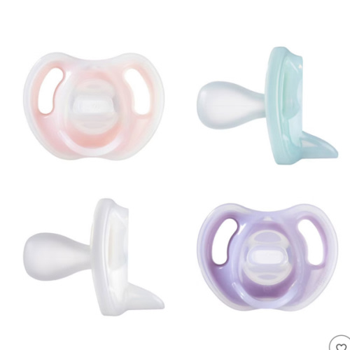 Tommee Tippee Ultra-Light Silicone Pacifier, 0-6 Months, Symmetrical One-Piece Design, BPA-Free Silicone Binkies, Pink/Purple/Green, Pack of 4