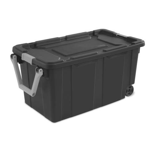 Sterilite 40 Gallon Wheeled Industrial Tote, Rugged Plastic Storage Bin, Latch Lid, Dark Gray