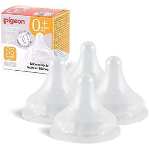 Pigeon Silicone Nipple (SS) with Latch-On Line, 0+ Months, 4 Count