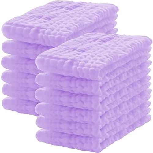 12 Pack Muslin Burp Cloths 100% Cotton Muslin Cloths Large 20''x10'' Extra Soft and Absorbent Baby Burping Cloth - Purple