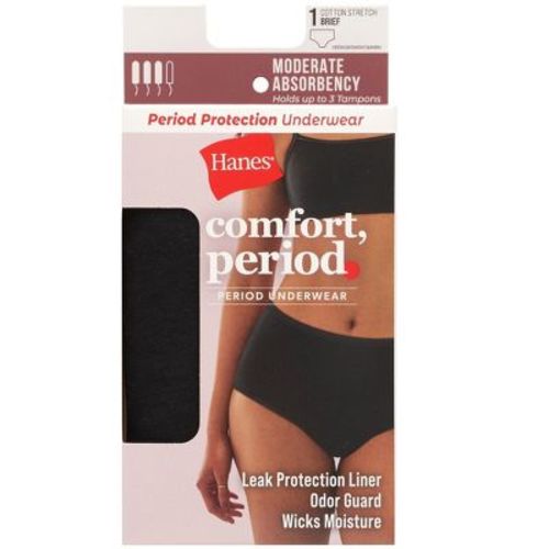 Hanes Comfort, Period. Women's Brief Underwear, Moderate Leaks, 1-Pack Black 9