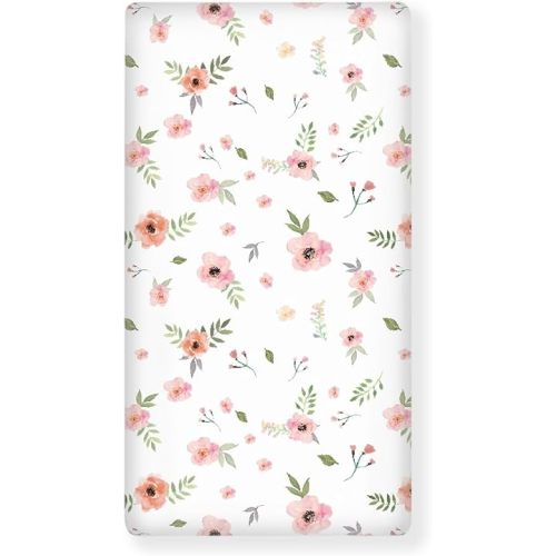 Pink Floral Fitted Crib Sheet for Boys Girls Watercolor Boho Flowers Baby Sheet for Standard Crib and Toddler Wildflowers Nursery Bed Mattress Sheets 28"x52"