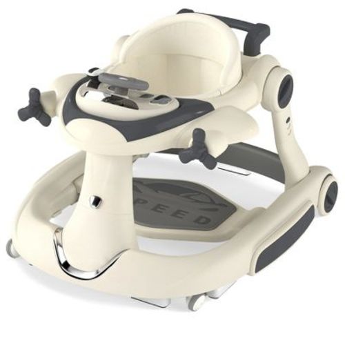 Kinder King 5-in-1 Baby Activity Walker, Convertible Push & Sit-in Walker with Adjustable Height, Foldable, Stable Design, Beige