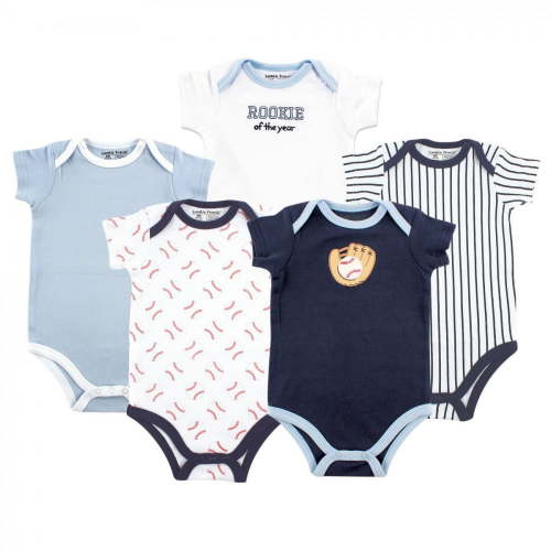 Luvable Friends Baby Boy Cotton Bodysuits 5pk, Baseball, 6-9 Months