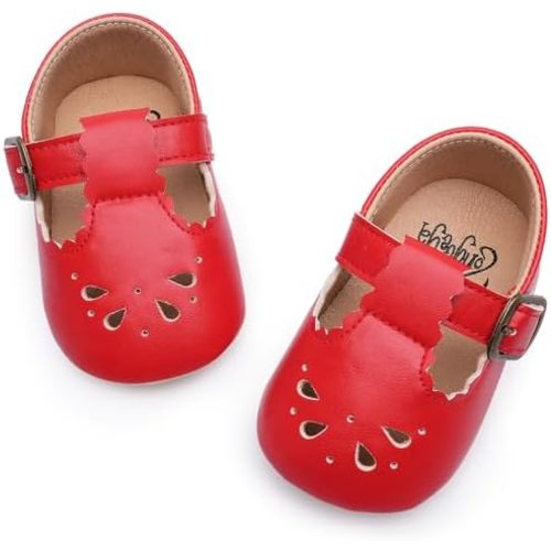 HONGTEYA Infant Baby Girls Mary Jane Flats Non Slip for Toddler First Walkers Soft Sole PU Leather Crib Shoes Sneaker Wedding Party Christmas Princess Dress Shoes Baby Moccasins Girls