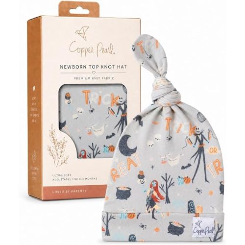 Copper Pearl Baby Beanie Hat Top Knot Stretchy Soft 'Nightmare Before Christmas' - 6-18 Month