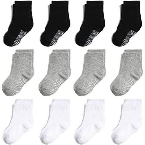Non Slip Grip Ankle Baby Socks 12 Pack for Toddler Boys and Girls Kids,Infant Cute Cotton Baby Socks