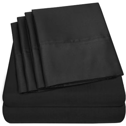 Queen Sheets Black - 6 Piece 1500 Supreme Deluxe Collection Deep Pocket Ultra Soft Queen Sheet Set Bedding - 2 Extra Pillow Cases, Great Value, Queen, Black