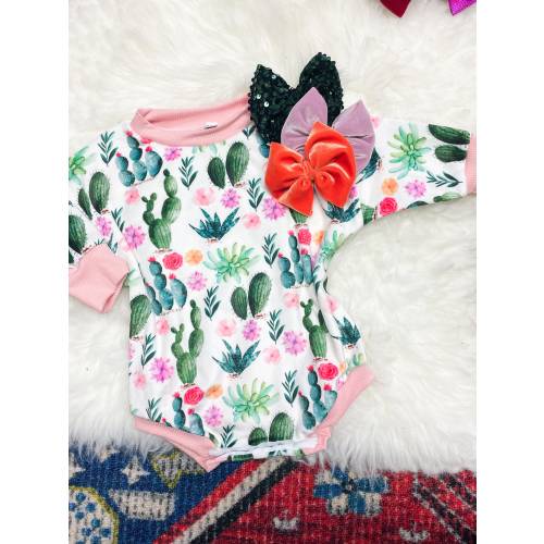 Cactus Floral Romper With Snaps| Baby Shower Gift, Baby Romper, Baby Body Suit