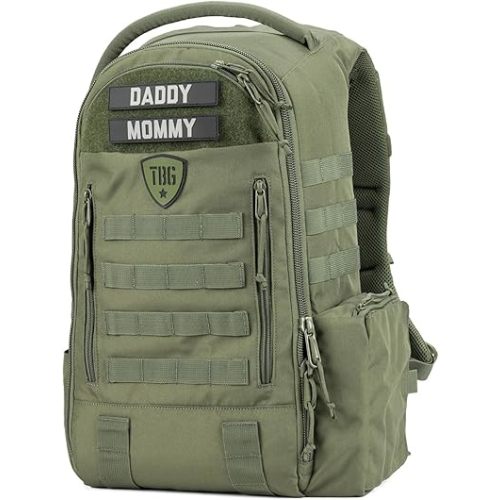 TBG - Mens Tactical Diaper Bag Backpack w/Built-in Changing Mat, Stroller Strap (Ranger Green 4th Gen)
