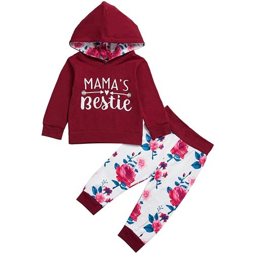 Newborn Baby Girl Outfits Toddler Infant Girl Mama’s Bestie&nbsp;Hoodie + Floral Pants 2Pc Clothes