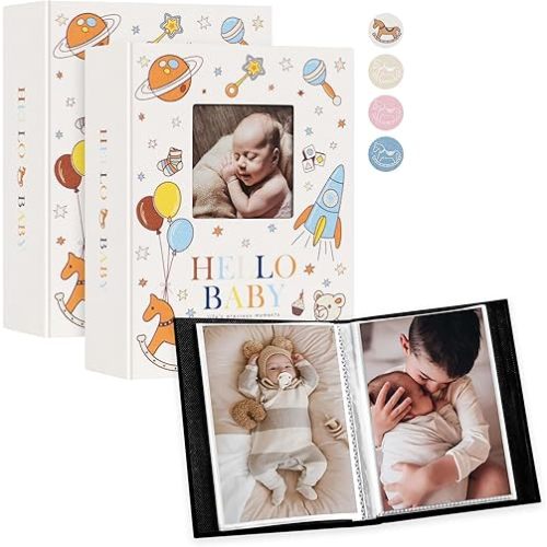 Lanpn Baby Photo Album 4x6 100 Pockets 2 Packs, Mini Linen DIY Window Newborn Bebe Album Memory Book Sets, Holds 100 Top Loader Vertical Pictures Gift for Kids Boy Girl Baby Shower, Colorful