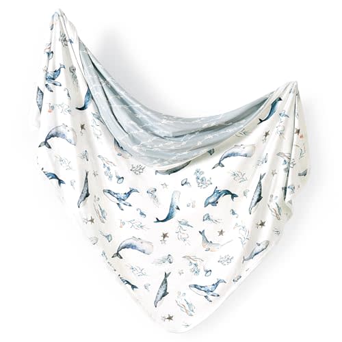 GRSSDER Baby Blankets Super Soft Jersey Knit Swaddle Blanket for Baby Girls and Boys, Double Layer Receiving Blankets 34 x 44 Inches, Extra Large for Baby Swaddling, Sea Fish