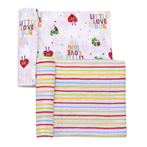 World of Eric Carle 2 Pack Cotton Muslin Swaddle Blankets, Little Love Bug