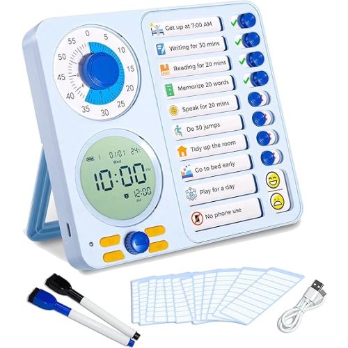 3-in-1 Visual Timer Task Timer with Chore Chart Board, ADHD Tool for Kids Adults Visual Schedule for Kids with Autism, Daily Checklist for Home, School, Classroom, Desk, Chore Chart