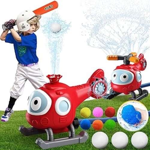 3-in-1 Water Sprinkler Baseball Toy, Helicopter Sprinklers Set with 2 Spray Modes & Water Balls, Summer Outdoor Water Toys for Kids Backyard Games Lawn Pool, Ages 3+