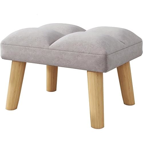 YMYNY Footstool, Small Ottoman Stool Chair with Wooden Legs, Modern Padded Sofa Seat Foot Rest Stool, Sofa Footrest for Living Room Entryway 15.74" D×11.81" W×10.62" H Grey UHBD032G
