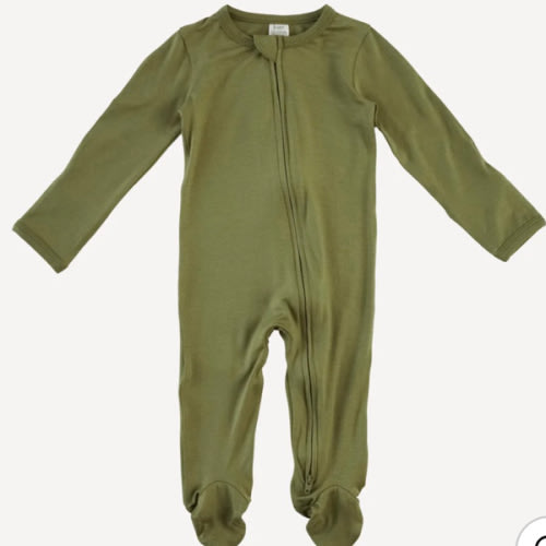 long sleeve two way zipper footie | olive leaf | bamboo – kate quinn
