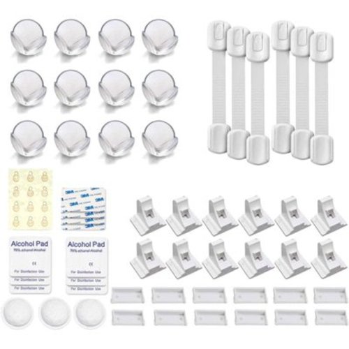 Baby Proof Me Child Safety Bundle – 6-Pack Safety Strap Locks, 12-Pack Magnetic Cabinet Locks, 12-Pack Corner Protectors – Childproofing Kit for Cabinets, Furniture, and Drawers