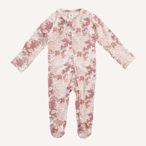 long sleeve zipper footie | mod leaf | bamboo