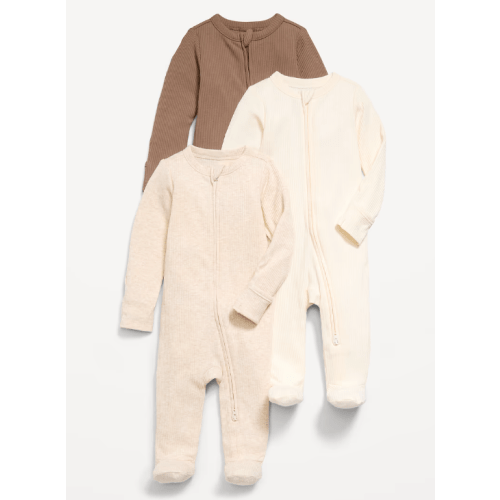 Ribbed 2-Way-Zip Sleep & Play Footed One-Piece 3-Pack for Baby - Neutral