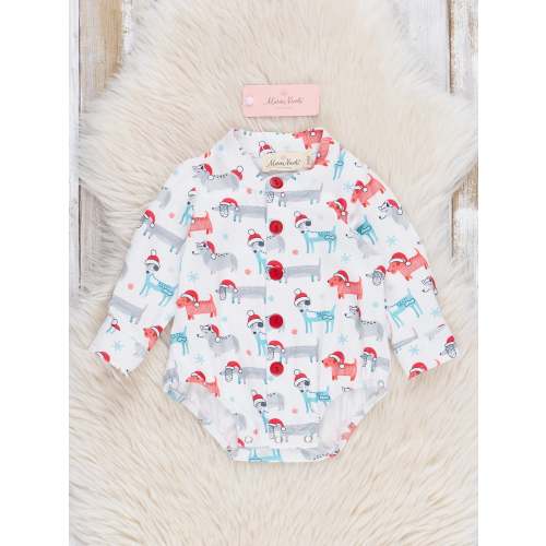 Holiday Puppies Button-Up Bubble Romper