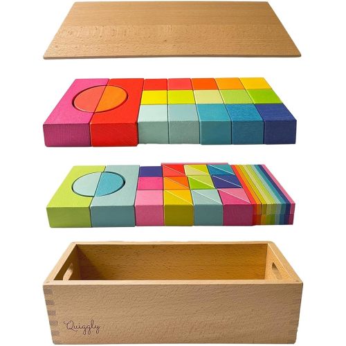 Montessori Wooden Rainbow Building Blocks Set | 68-Piece Educational STEM Toy for Toddlers | Includes Storage Box with Carry Handles | Ideal for Ages 12-48+ Months (Wooden Storage Box)