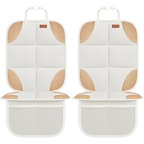 Car Seat Protector, Large Auto Protector for Child Seats with Thickest Padding and Non-Slip Backing Mesh Pockets for SUV, Sedan, Truck, Leather and Fabric - Black