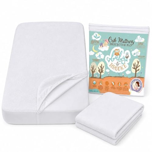 Organic Bamboo from Viscose Fitted Crib Mattress Protector Pad by Baby&Brooke – 100% Waterproof, Absorbent, Non-Toxic, Breathable Mattress Cover - (52"x 28"x 8")