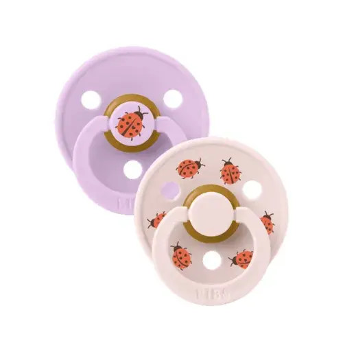 Bibs Studio Pacifier, Round Latex, Size 1 - Ladybug Violet Sky Mix | Baby Bunting AU