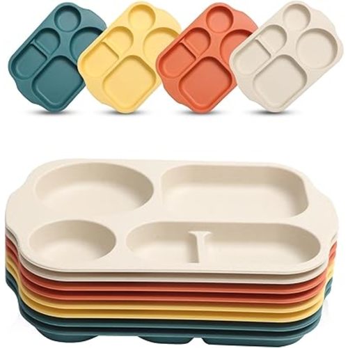 12 Inch (8PCS) Unbreakable Divided Plates for Kids Adults, Wheat Straw Dividers Plates, Reusable Compartment Plates,Dishwasher & Microwave Safe