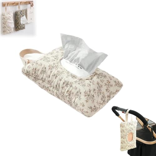 Wipes Dispenser, Floral Quilted Baby Wipe Holder, Pouch Portable Hanging Floral Travel Wet Wipes Bag with Lanyard for Walking, Outdoor Activities, Car, or Home Use(Beige)